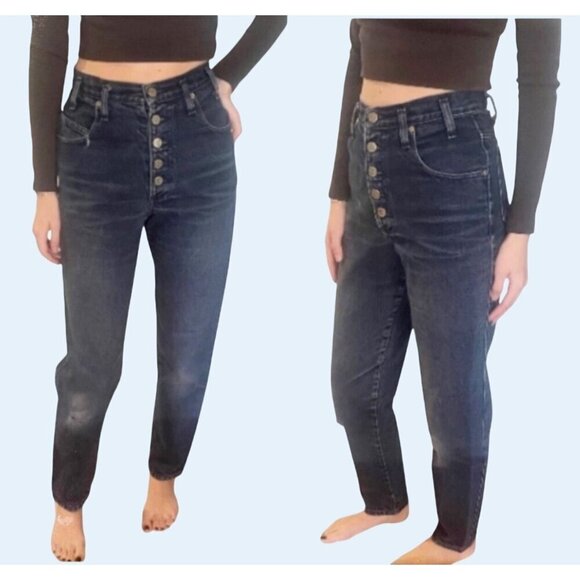 Vintage SASSON Exposed Button Fly High Waisted Jeans 80s / 90s Sz 24 - Picture 1 of 8